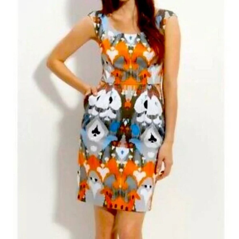 Maggy London Sleeveless Ikat Cotton Sateen Sheath Dress, Size 8